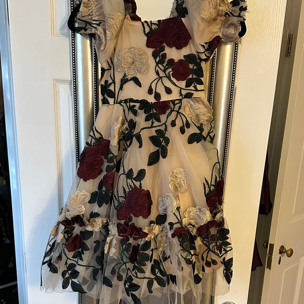 Ivy City Co Burgundy and Cream Floral Kids Dress - Matching Women's dress size 2